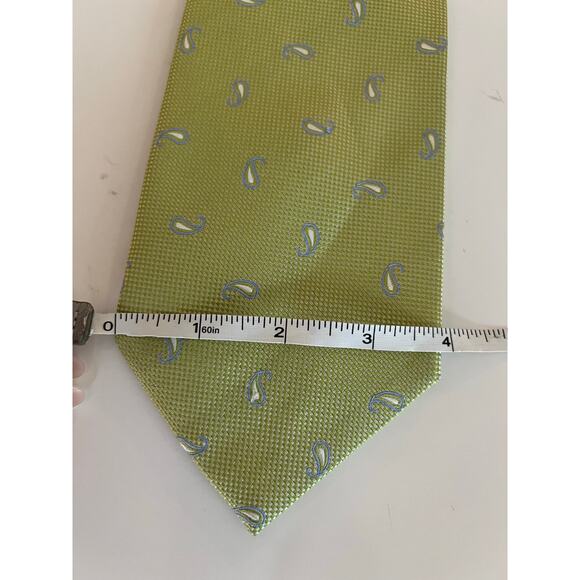 IZOD Men's 100% Silk Neck Tie Line Green w Blue Small Paisley Print JL - Picture 7 of 8